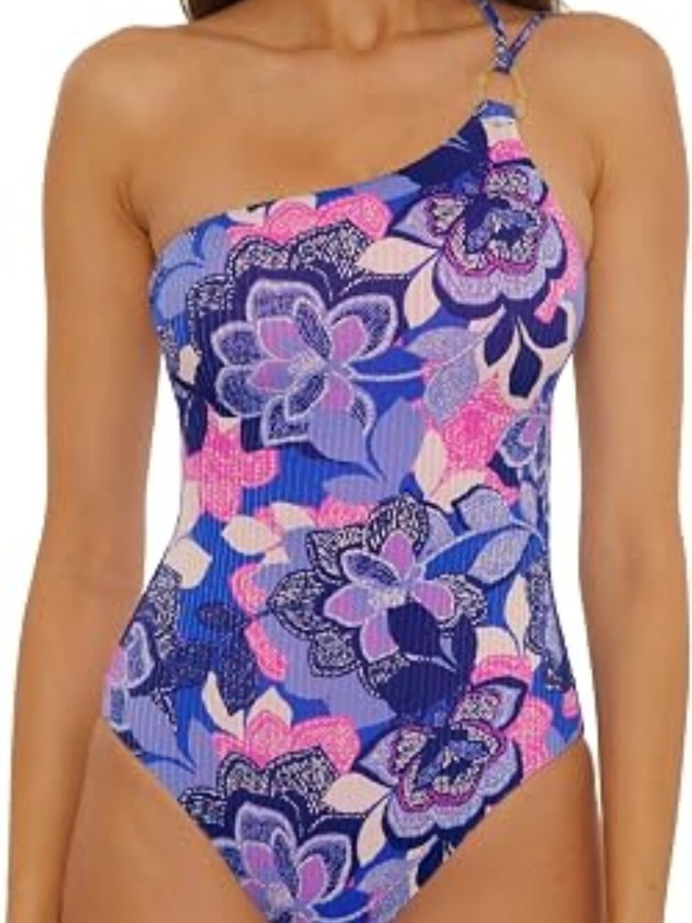 BECCA LANAI PRINTED ONE SHOULDER ASYMMETRIC ONE-PIECE SIZE SMALL